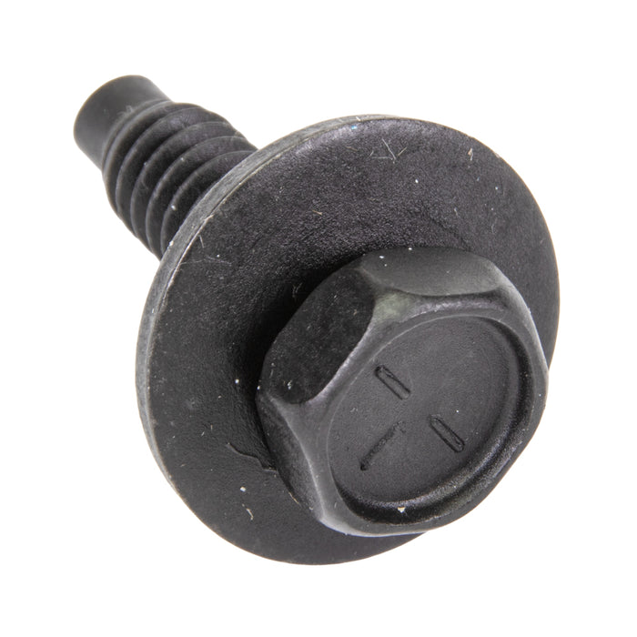 Sems Indented Hex Hd Machine Screw, With 3/4" OD Flat Washer, Dog Point, 1/4"-20 UNC X 15/16", Low Carbon Steel Black Phosphate, And Oil by Spaenaur Inc.