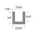 Extruded Rubber " U " Channel 25/64" Base x 3/8" O/A Height x 5/16" Inside Height x 17/64" Inside GAp x 1/16" Wall x 100 Ft Sbr 70 +-5 Duro by Spaenaur Inc.