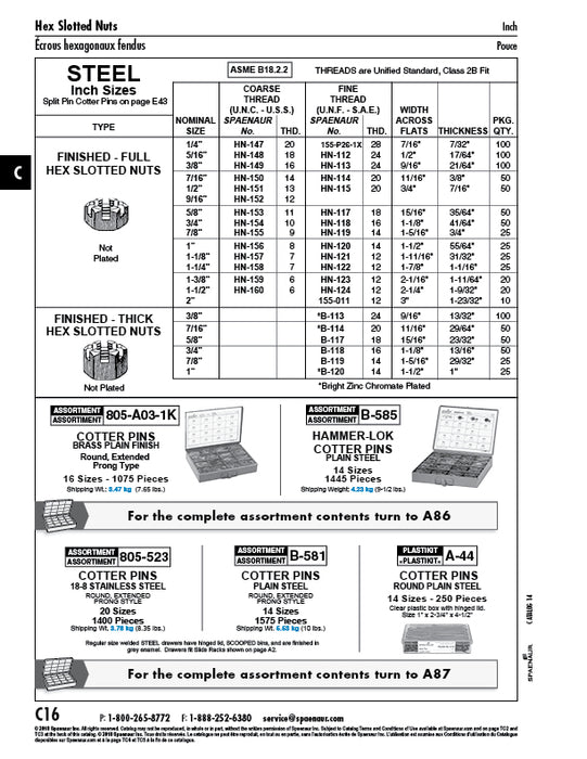 Slotted Thick Finished Hex Nut 7/16"-20 UNF (11/16"AF x 29/64"THK) Steel Zinc Plated ANSI B18.2.2-1986