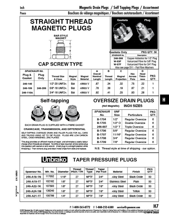 Self-Tapping Drain Plug with Fibre GAsket 7/8"-18 Regular Oversize Low Carb Steel Case Hard Zinc PLTD by Spaenaur Inc.