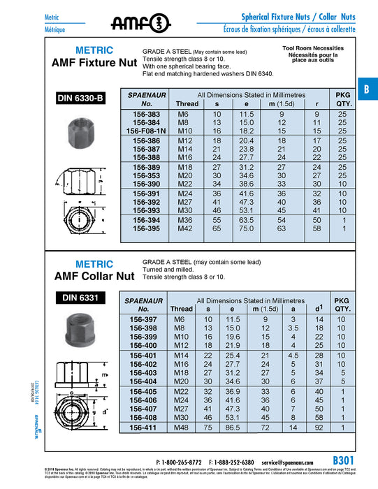 Écrou hexagonal épais avec une face sphérique M36 en acier DIN 6330B/ST M36