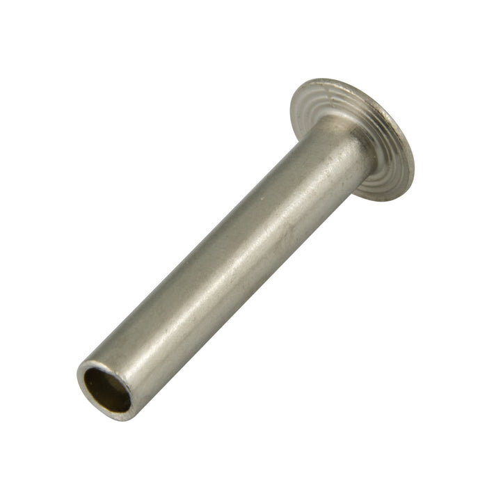 Rivet tubulaire plat en acier à tête ovale 1/4 po de diamètre x 7/8 po de longueur x 1/2 po de diamètre de tête Acier à faible teneur en carbone nickelé ANSI B18.7-1972 (R1980)