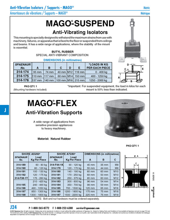 Mago-Flex Antivibration Mount 60mm DIA x 60mm HT x M10 Thread Natural Rubber, Duro 55/60