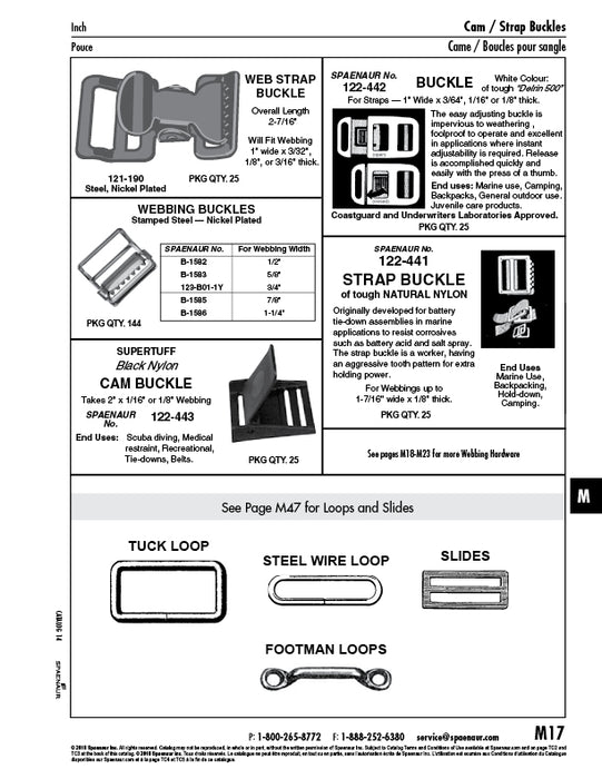 Webbing Buckle, Flat Metal Style for 7/8" Wide Webbing Steel Nickel Plated