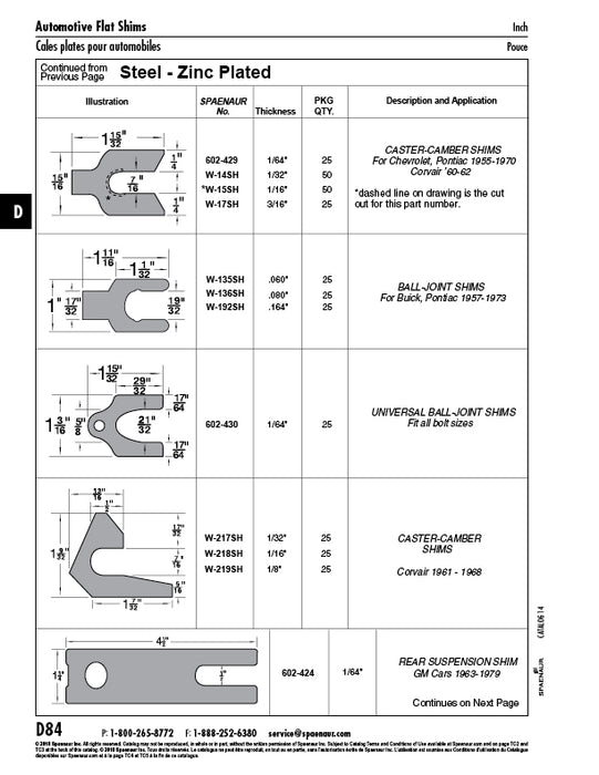 Shim, Caster-Camber, 1 15/32" LG x 15/16" W., 3/16" Thickness, 7/16" Slot Width Low Carbon Steel Zinc Plated