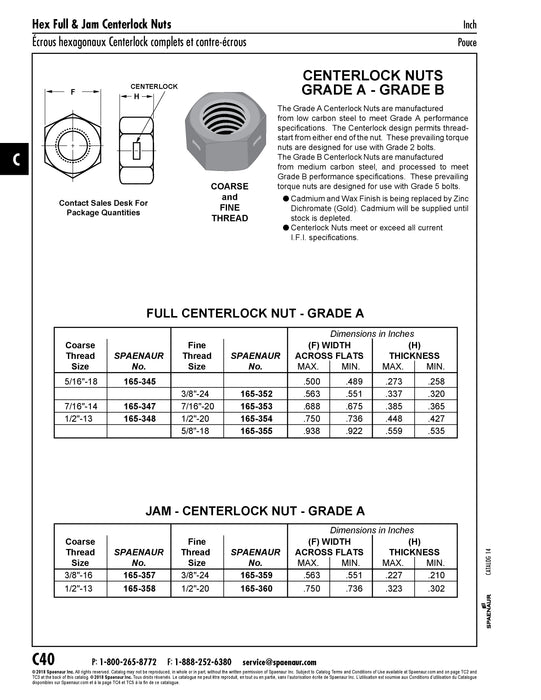 Centerlock Nut Grade A 3/8"-24 UNF Low Carbon Steel Zinc Plated