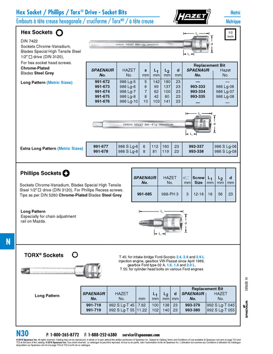 Spare Bit LONG Pattern, for #986LG-6 Socket 6mm Special Steel, Steel Grey