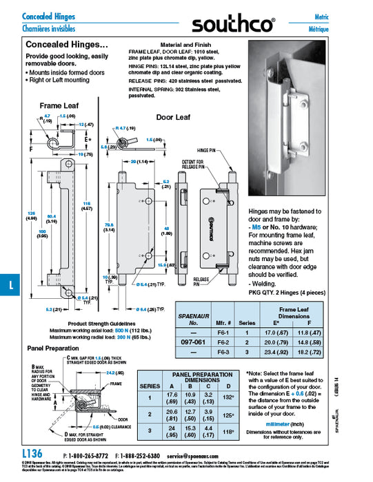 Concealed Hinges Assembly (1 Frame Leaf & 1 Door Leaf) .790" x .580" Frame Leaf 1010 Steel Zinc Plated by SouthCo