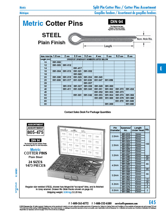 Metric Cotter Pin 2.5mm DIA x 25mm LG Steel Plain