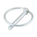Lynch Pin, Flat Back, with Chain 5/16"X17/64" Pin DIA x 2-3/8" Pin LGTH, 1-5/8" Inside Ring DIA, 8-1/2" Chain LG W/ 3/16X3/4" Cotter Low Carb Steel Case Hard Pin, Spring Steel Snap Ring, Zinc Plated by Spaenaur Inc.