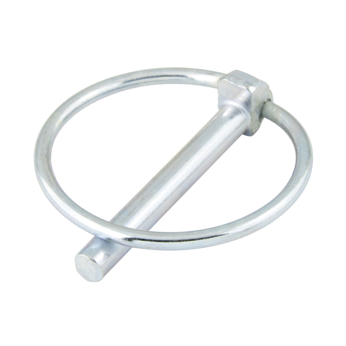 Lynch Pin W/ Spring Steel Snap Ring And Chain & Cotter 9.5mm DIA x 40mm LGTH x 39mm Inside Ring DIA Approx, C-1018 Steel Zinc Chromate Plated ("D" Pin Shape)