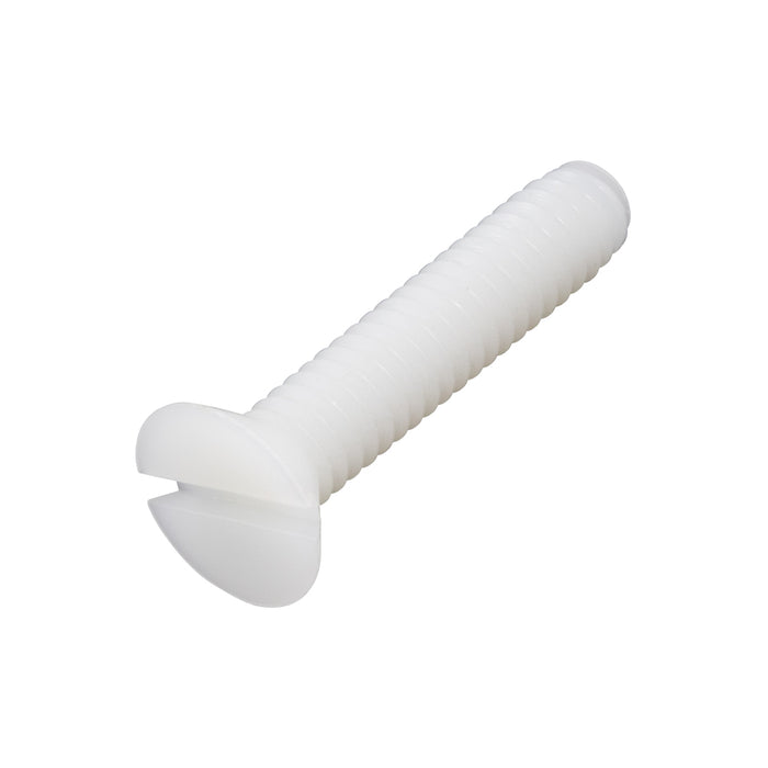 Machine Screw, Flat Head, Slotted Drive, M4 x 0.70 mm UNC x 15 mm Length, Nylon Natural by Spaenaur Inc.