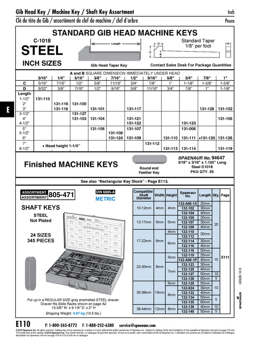 Standard Gib Head Machine Key 1/2" x 1/2" x 4 1/2" C-1018 Steel Plain