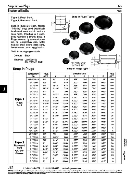 Snap In Hole Plug for 1 3/16" Hole T Type (1) Low Density Polyethylene Colour Black