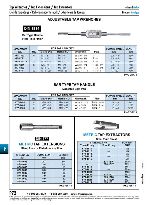 Tap Extractor for M20 (3 Prongs) for M20 Tap Steel Plain Finish