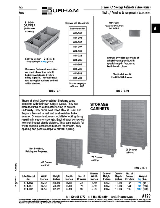 Storage Cabinet W/ 72 Drawers 34-1/8" W x 48-1/8" H x 12-1/4" D Steel, Gray Baked Enamel by Spaenaur Inc.