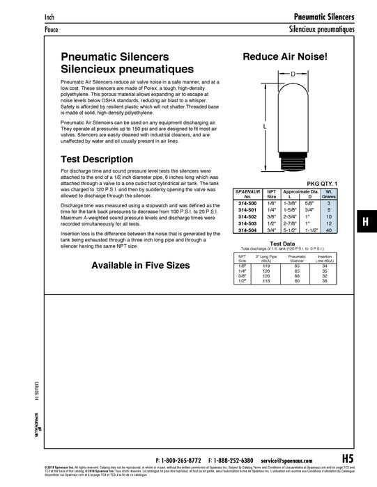 Pneumatic Silencer 3/8" NPT High Density Polyethylene Natural