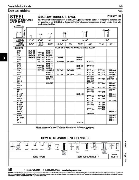 Shallow Tubular Steel Rivet Oval HD 1/4" DIA x 3/8" L x 7/16" Head DIA Low Carbon Steel Nickel Plated ANSI B18.1.1-1972 (R1981)