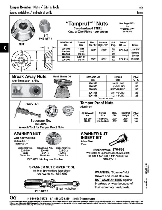 Socket for "Tampruf" Nuts Fits 5/16" & 3/8" Thread Size Steel Hardened Plain Finish