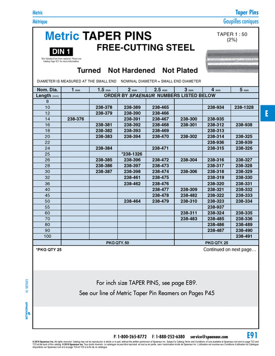 Taper Pin, DIN 1B 1.5mm x 12mm Steel Milled From Bar-Plain DIN 1B 1.5X12